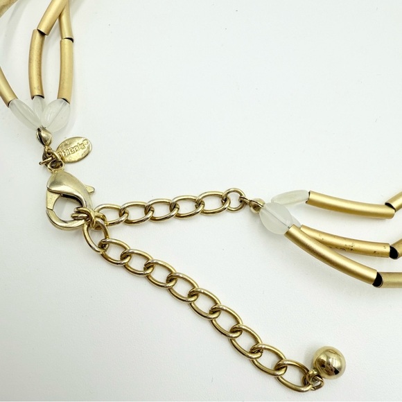 Chico’s Layered Matte Gold-Tone Necklace with Milky Quartz & Wavy Tube Chain - Picture 6 of 7